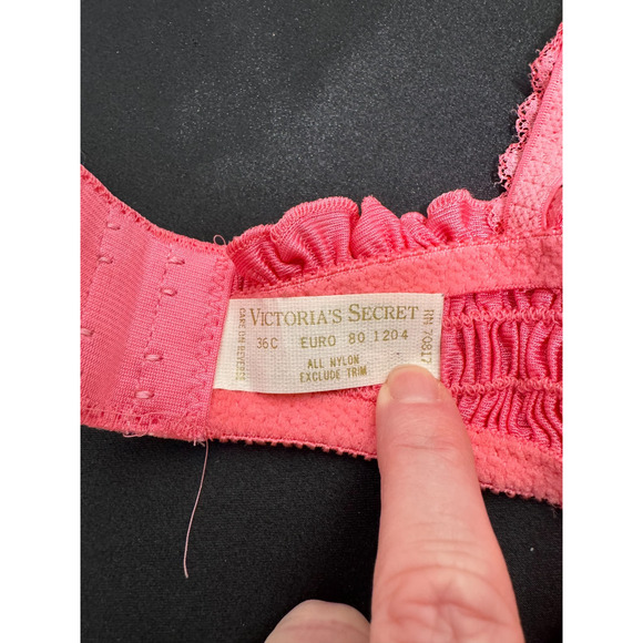 Vtg Victoria Secret Bra 36C Gold Label Smocked Pink Lace Sheer Underwire - Picture 2 of 9